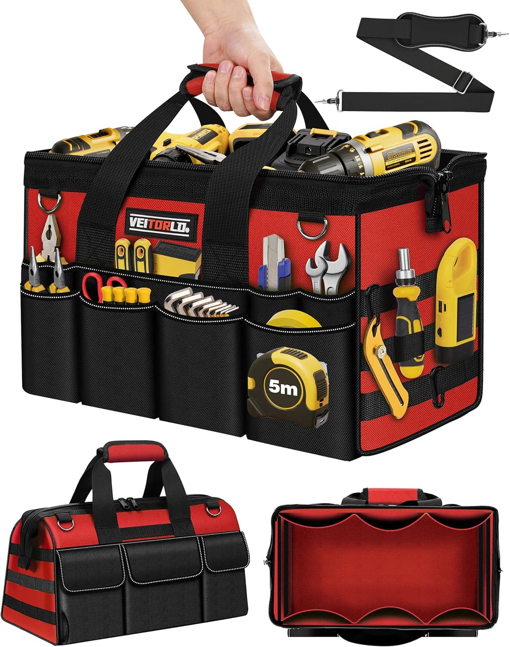 16-Inch Heavy Duty Tool Bag, 19-Pockets Tool Box Organizer, Portable Toolbag W/Soft Handle for Organized Storage