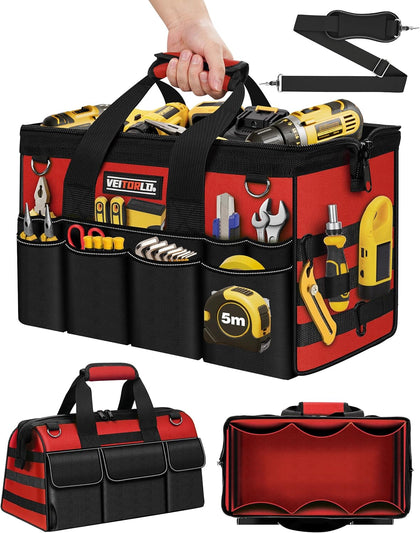 16-Inch Heavy Duty Tool Bag, 19-Pockets Tool Box Organizer, Portable Toolbag W/Soft Handle for Organized Storage