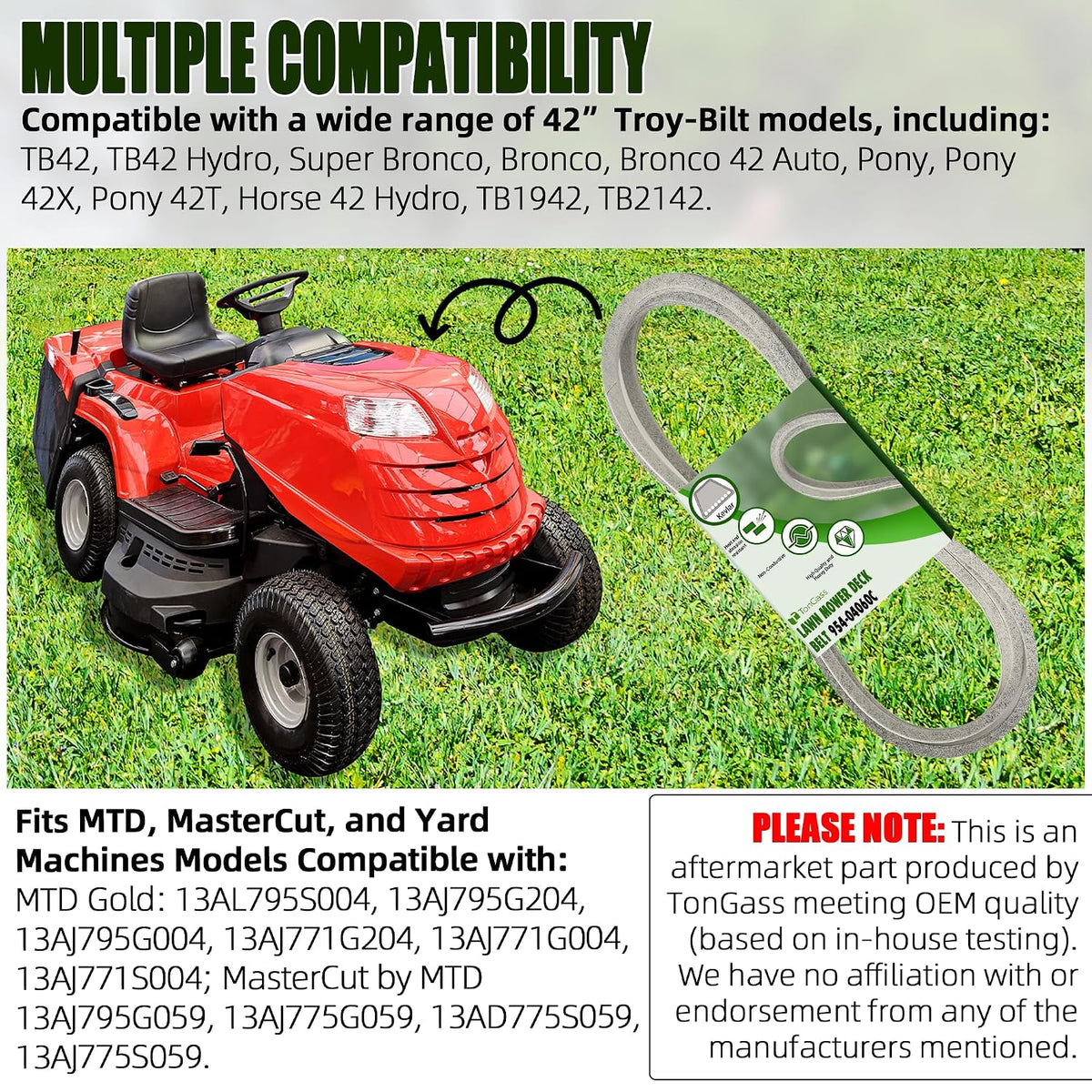 42" Lawn Mower Deck Belt Compatible with MTD Troy Bilt Mower Replaces Part Number 954-04060C 954-04060 954-04060B