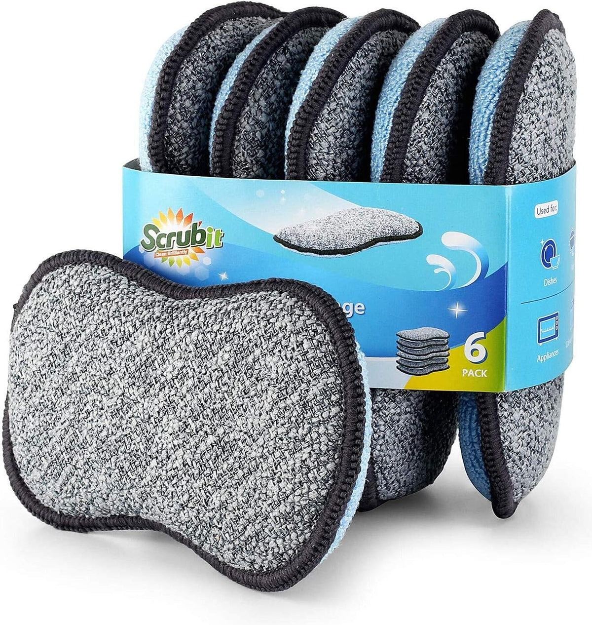 Multi-Purpose Sponges Kitchen By Scrub-it - Non-Scratch Microfiber sponges for Cleaning, Along with Heavy Duty