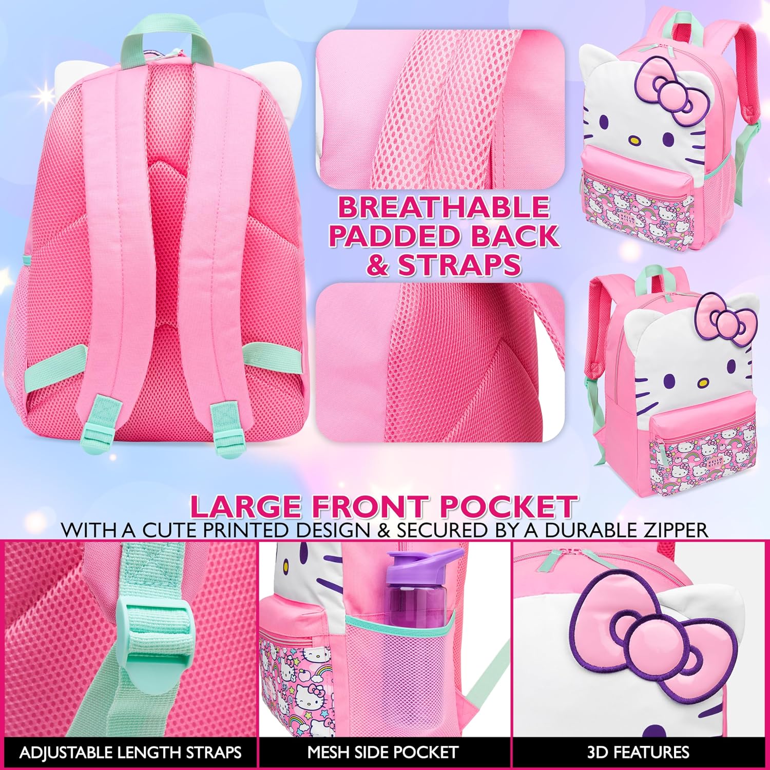 Sanrio Backpack for Girls 3D Bow Kawaii Anime Rucksack Daypack for Kids Cute Stuff Back to School Supplies Backpacks