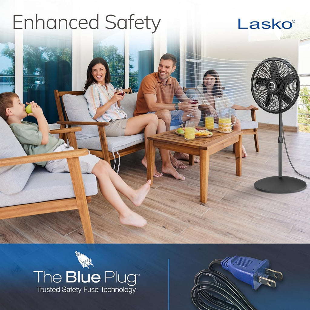Pedestal Fan, Oscillating Fan for Bedroom with Adjustable Height and 3 Cooling Speeds, Portable, 18", Black, 1827