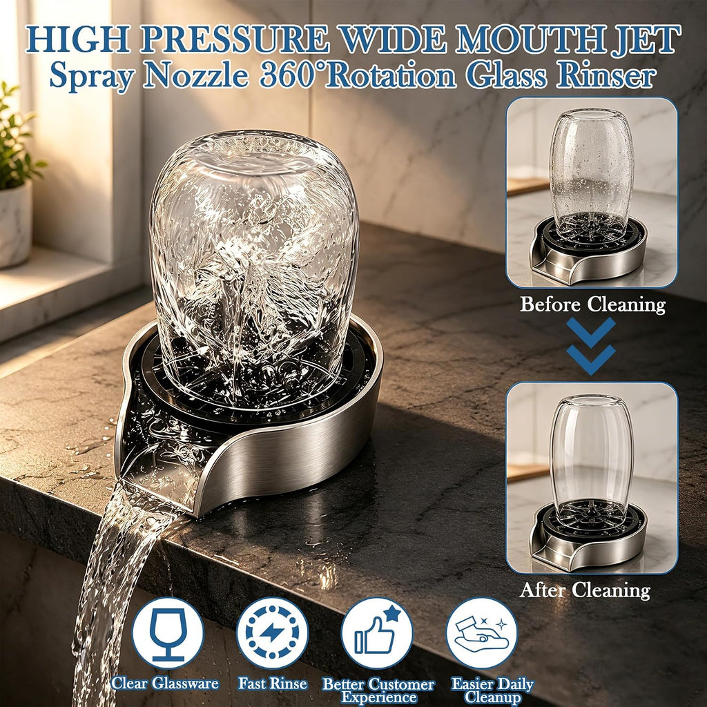 Brushed Nickel Metal Glass Rinser for Kitchen Sink, Cup Washer for Sink, Bottle Washer with Pull-Out Sprayer Combo