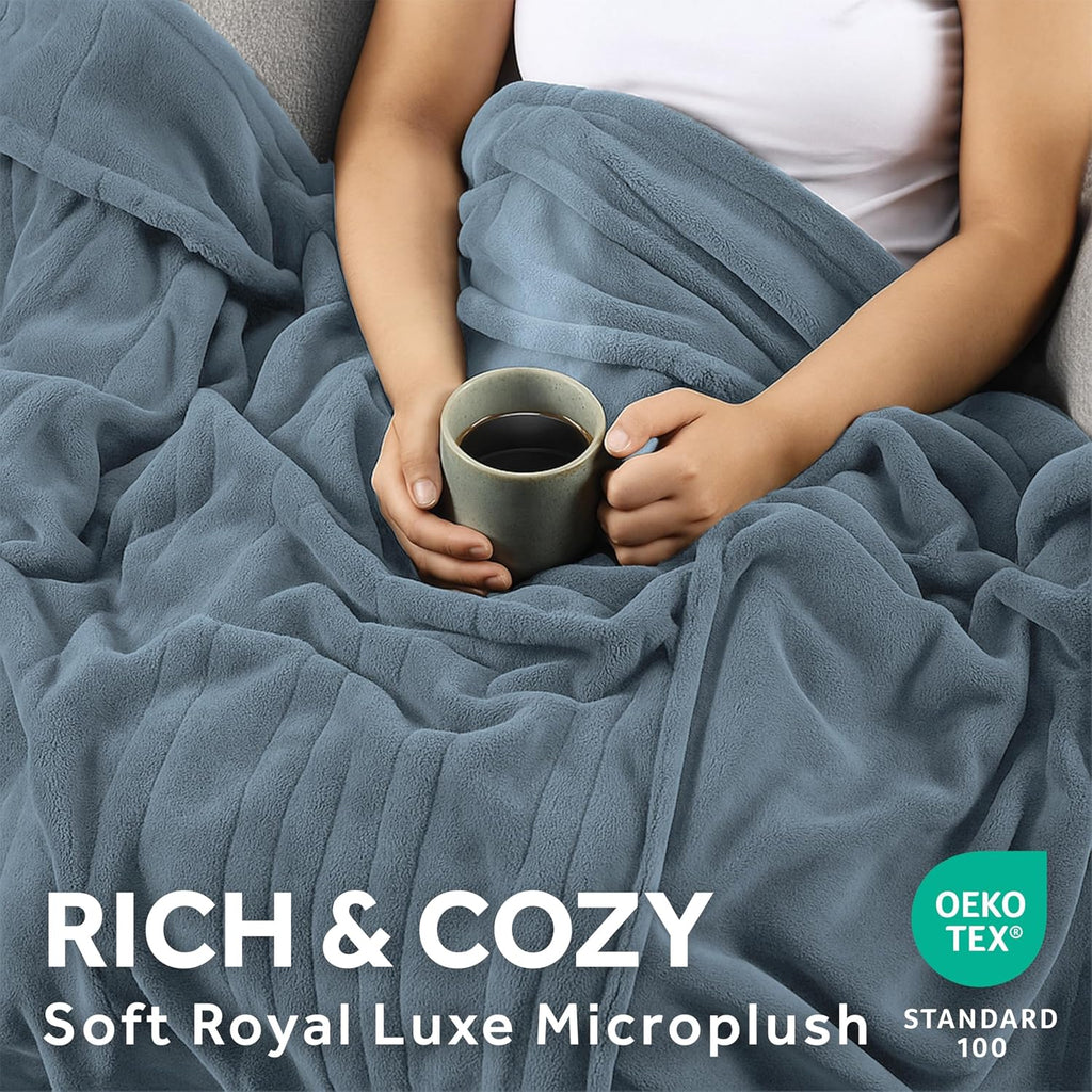 Royal Luxe Microplush Heated Blanket 12 Heat Cadet Blue Full