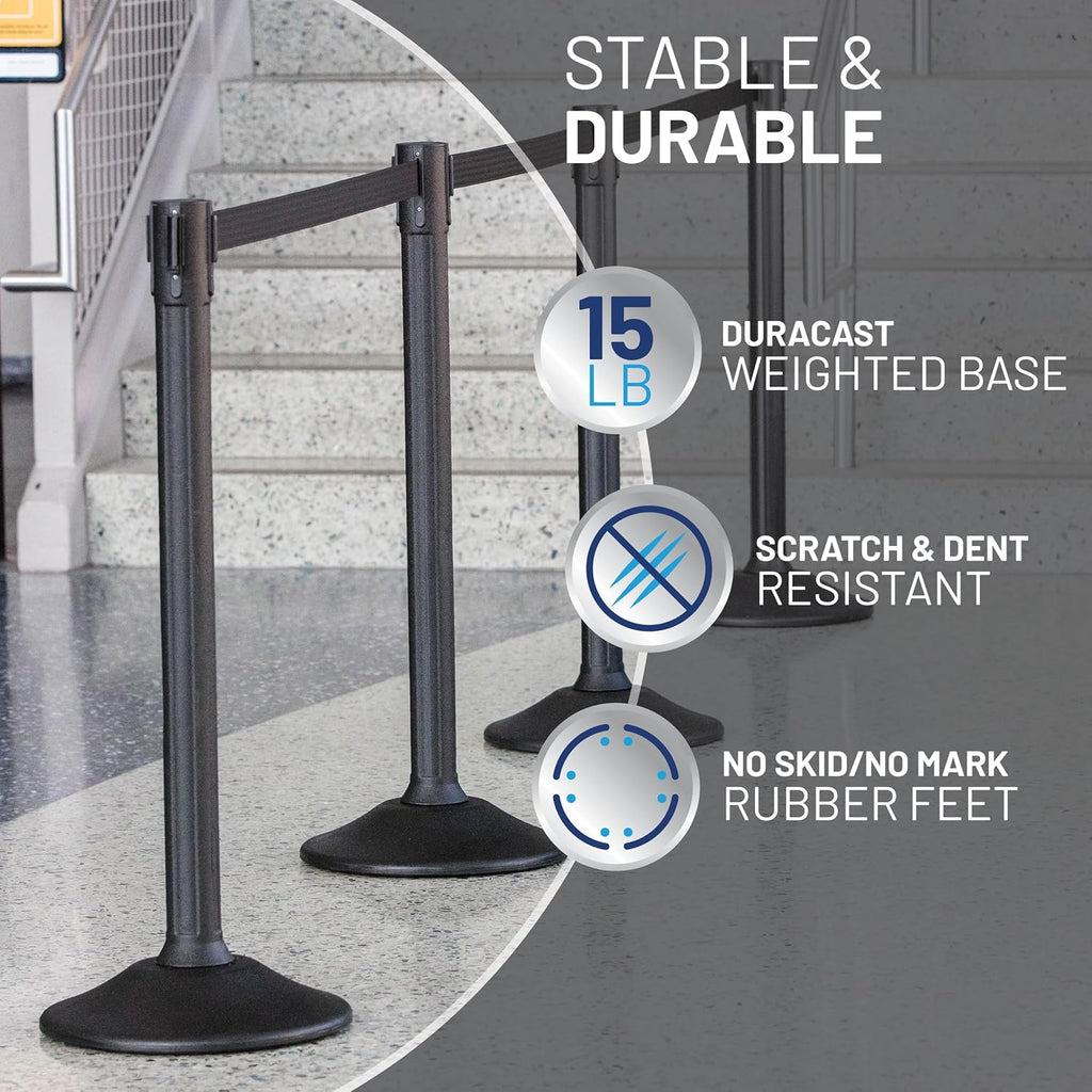 Sentry Stanchion – 6.5' Retractable Black Belt (2-Pack)