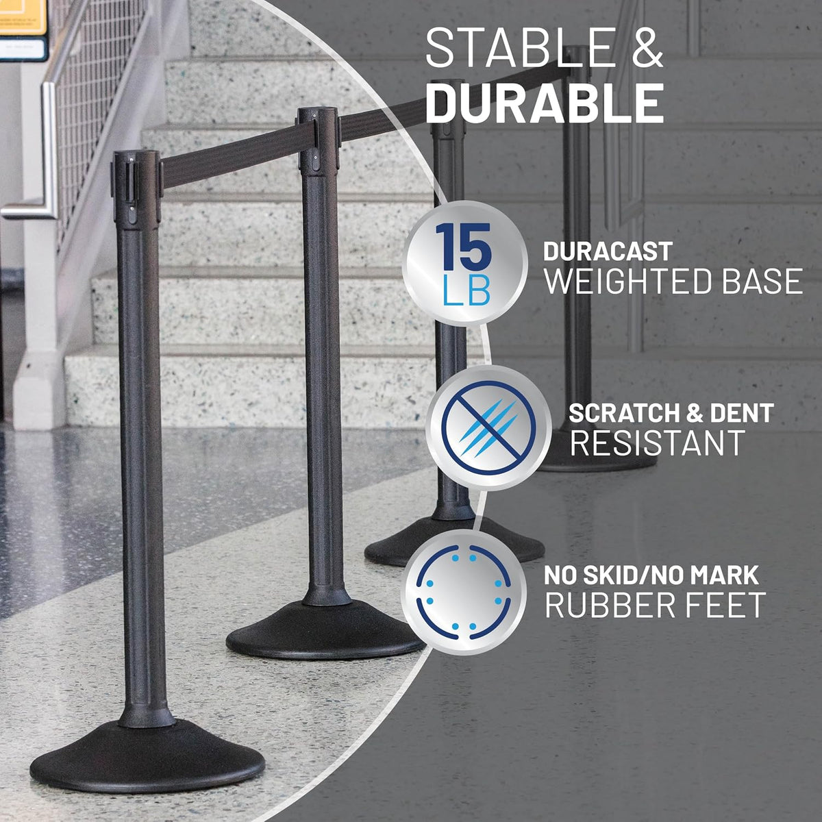 Sentry Stanchion – 6.5' Retractable Black Belt (2-Pack)