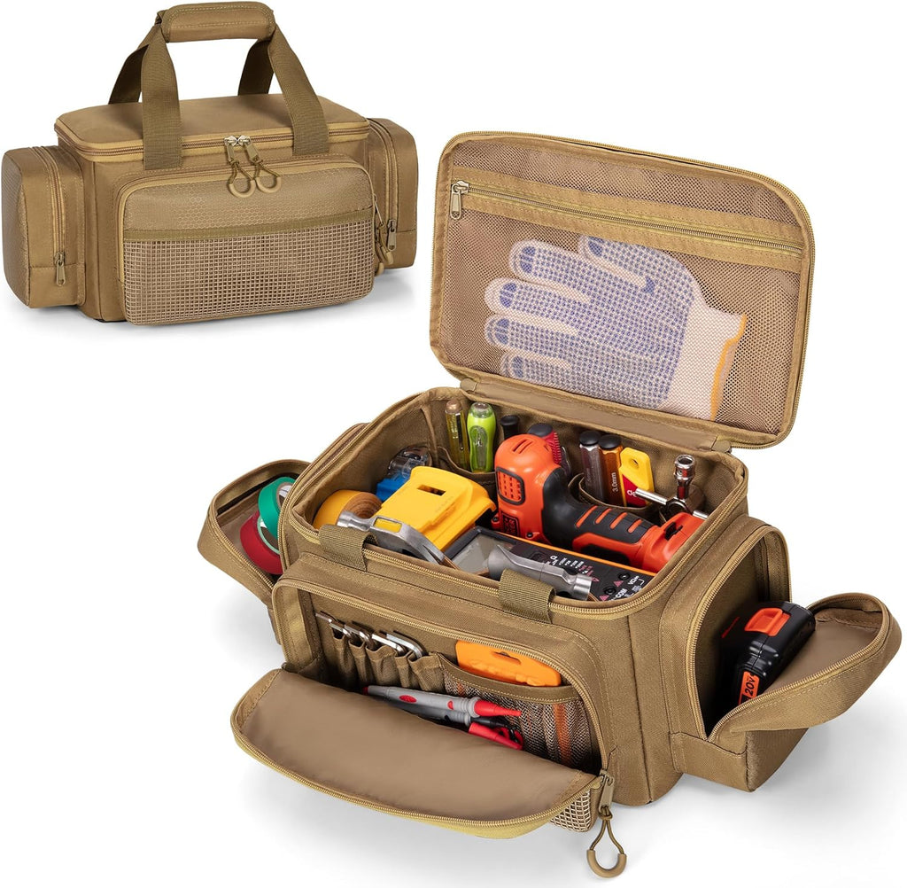 Small Tool Bag with Anti-friction Bottom, Tactical 12" Tool Tote for Men, Hand Tool Storage Organizer for