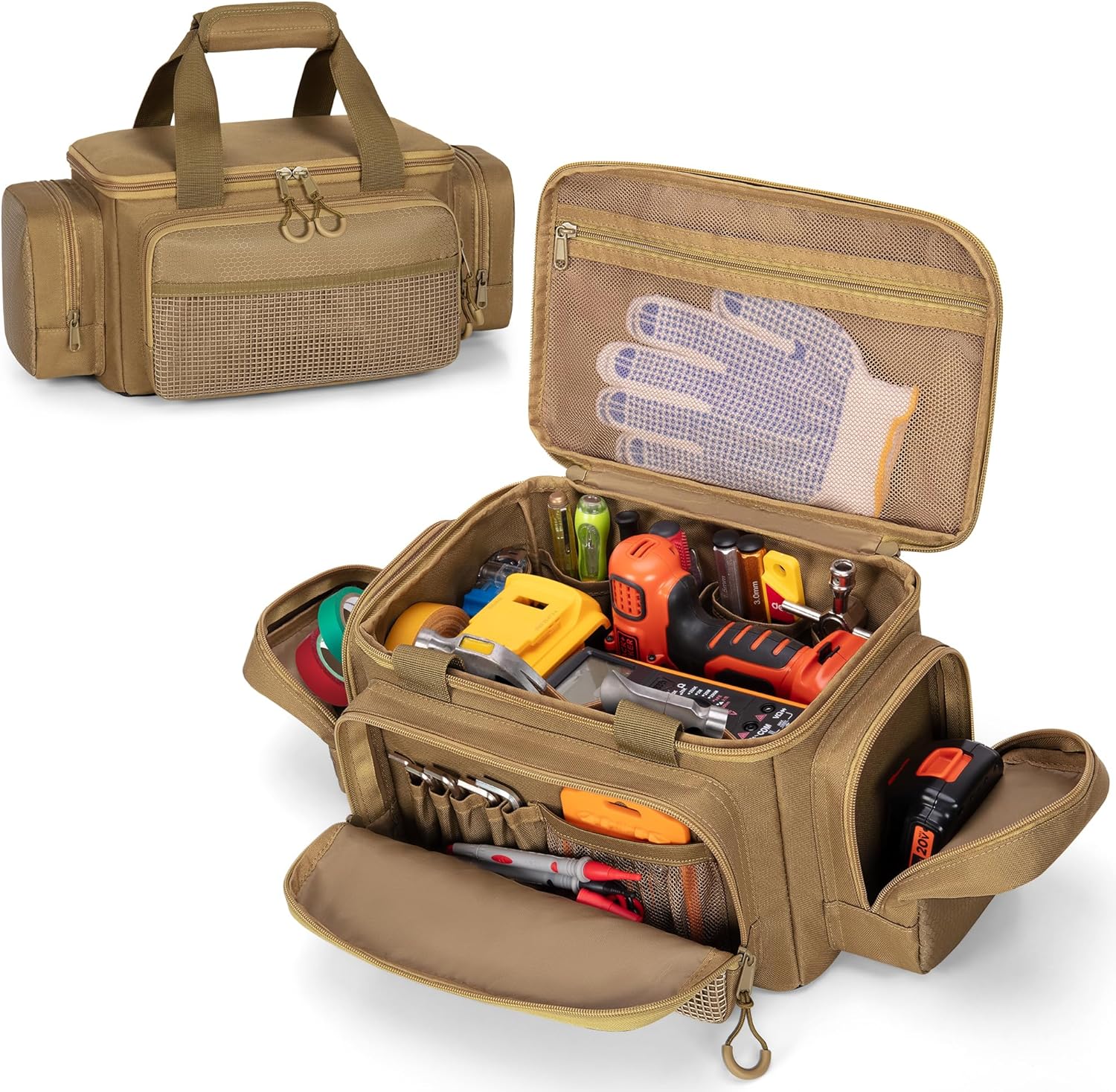 Small Tool Bag with Anti-friction Bottom, Tactical 12" Tool Tote for Men, Hand Tool Storage Organizer for
