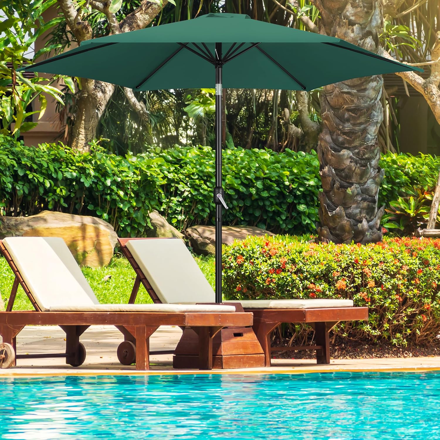 Patio Umbrella, 10FT Outdoor Table Umbrella Market Umbrella with Push Button Tilt and Crank & Sturdy Ribs, Yard