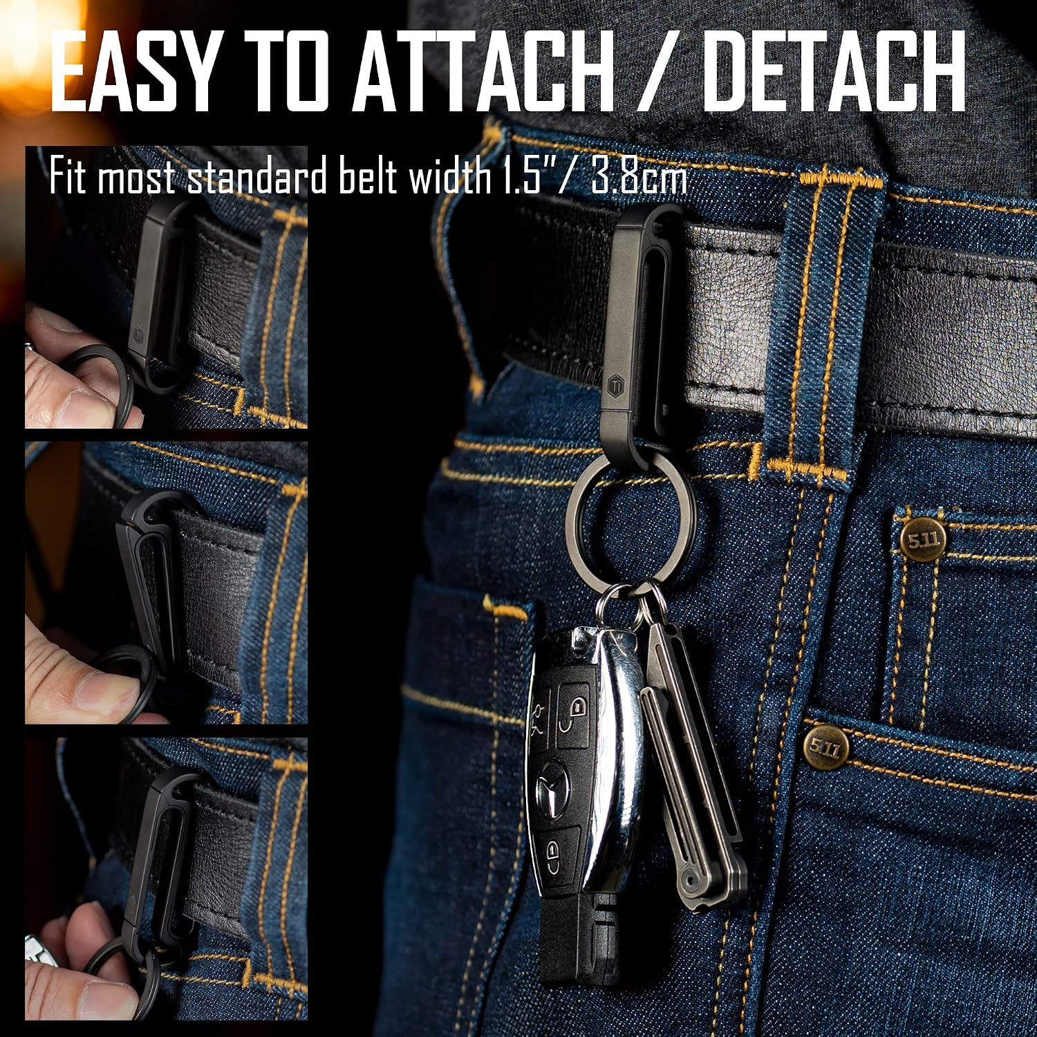Titanium Key Holder Belt Clip, Double Side Carabiner Keychain For Men