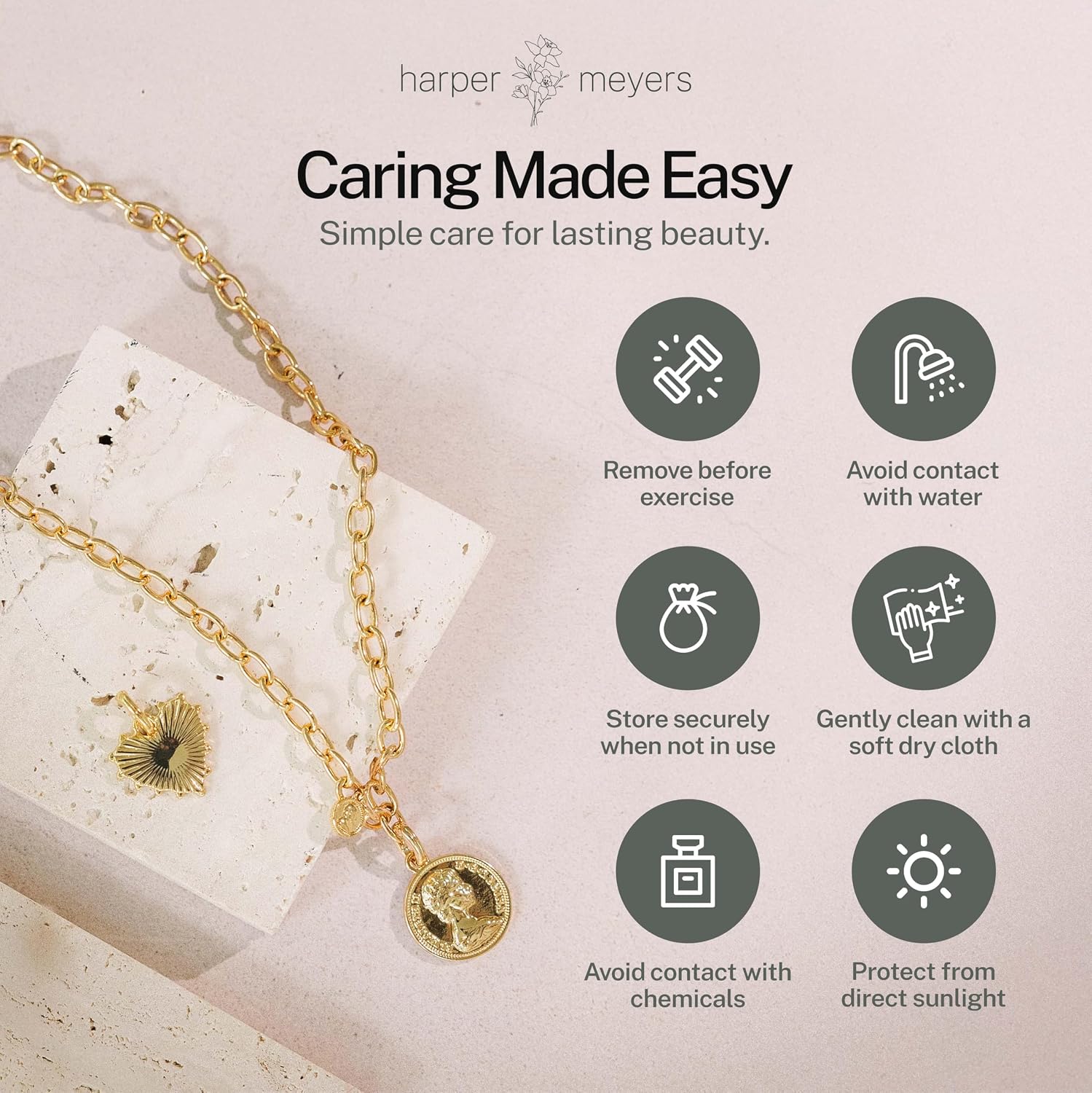Harper Meyers Gold Medallion Necklace & Sunburst Heart Charm Bundle – Bold Statement Jewelry for Women –