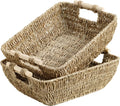 Hand-Woven Large Storage Baskets with Wooden Handles, Seagrass Wicker Baskets for Organizing, 2-Pack