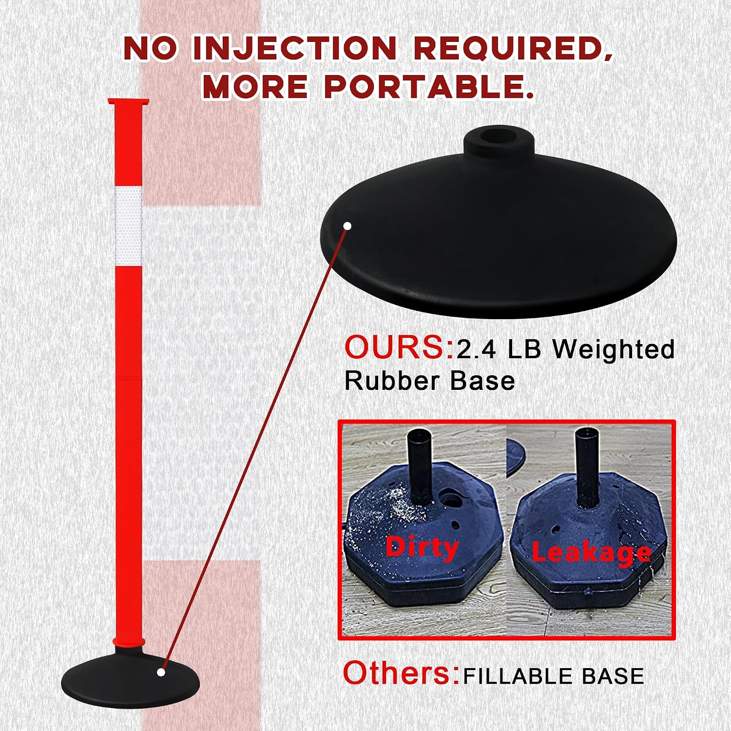 Traffic Delineator Post with Weighted Base & Reflective Collars, Adjustable Parking Cones with 4 FT Chains, Portable