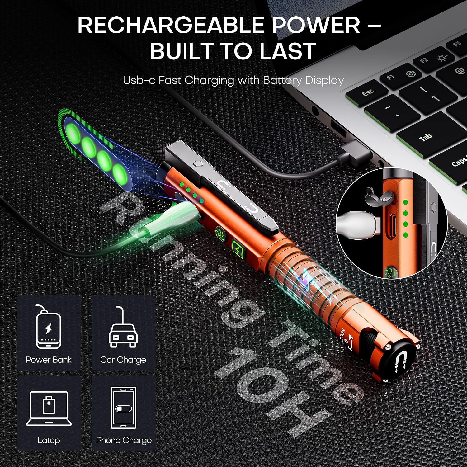 EDC Flashlight Rechargeable,800 Lumen Small Flashlight with Magnetic Clip & Base, 11 Modes LED Flashlight,Glass