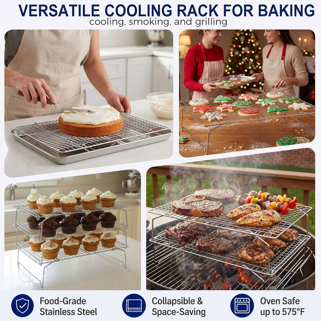 Cooling Rack 15”x10”, 4-Tier Collapsible for Cooking and Baking