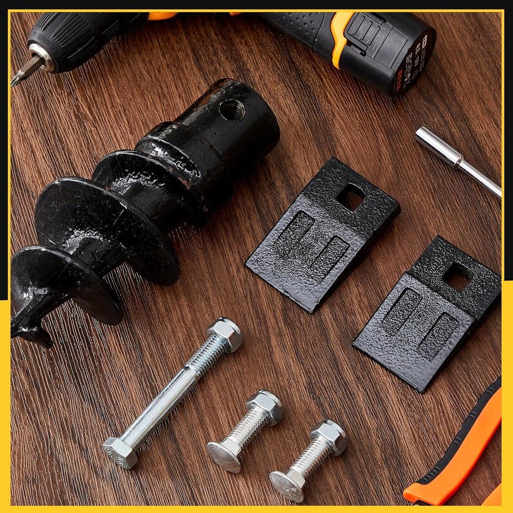 Bolt on Spiral Point Auger Pilot Tip and 2 Pcs 3 Point Auger Cutting Edge Square Hole Replacement Teeth with Hardware