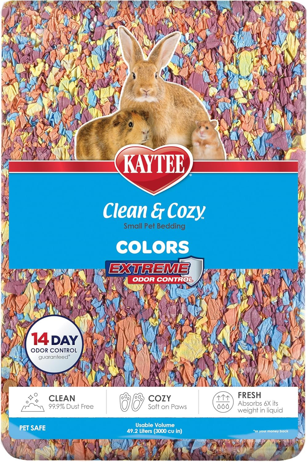 Clean & Cozy Colors, Small Animal Bedding with Extreme Odor Control, Kaleidoscope, 49.2 Liters