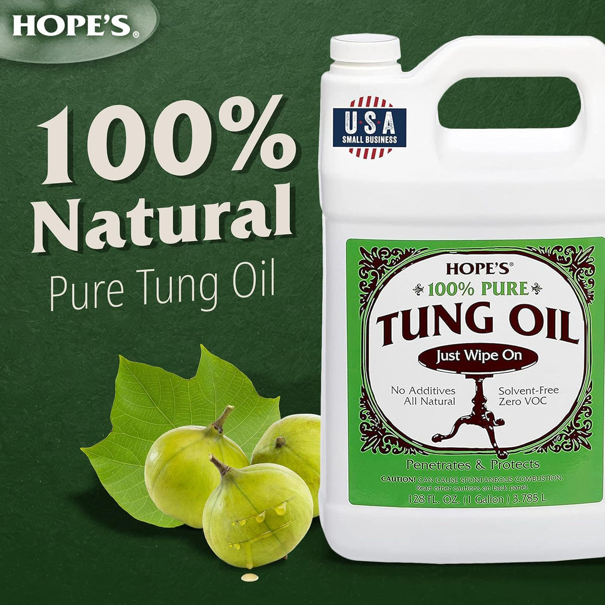 100% Pure Tung Oil, Natural Food Safe Wood Finish & Sealer 128 Fl Oz