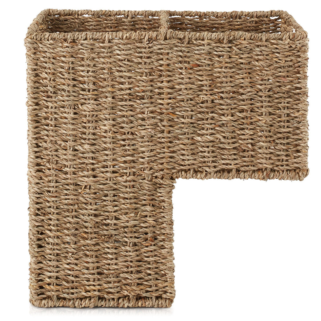 Stair Step Basket with Handles, Natural - Woven Seagrass Staircase Basket Storage Bin Organizer