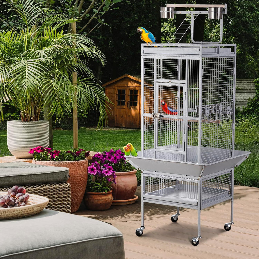 PRO 61-inch 2in1 Large Bird Cage with Rolling Stand Playtop Parrot Chinchilla Finch Cage Macaw Conure Cockatiel