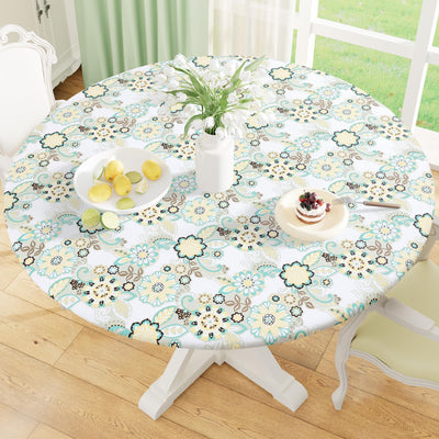 Round Fitted Vinyl Flannel Backed Tablecloth with Elastic Edge