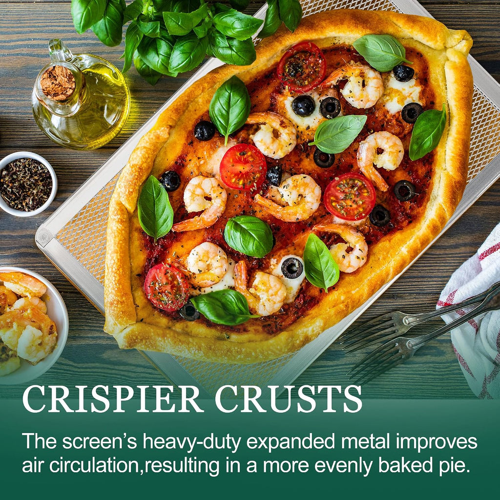 Pizza Screen 11 x 16 Inch 2 Pack Rectangular Aluminum Pizza Pan Restaurant-Grade Flatbread Screen Pizza Crisper