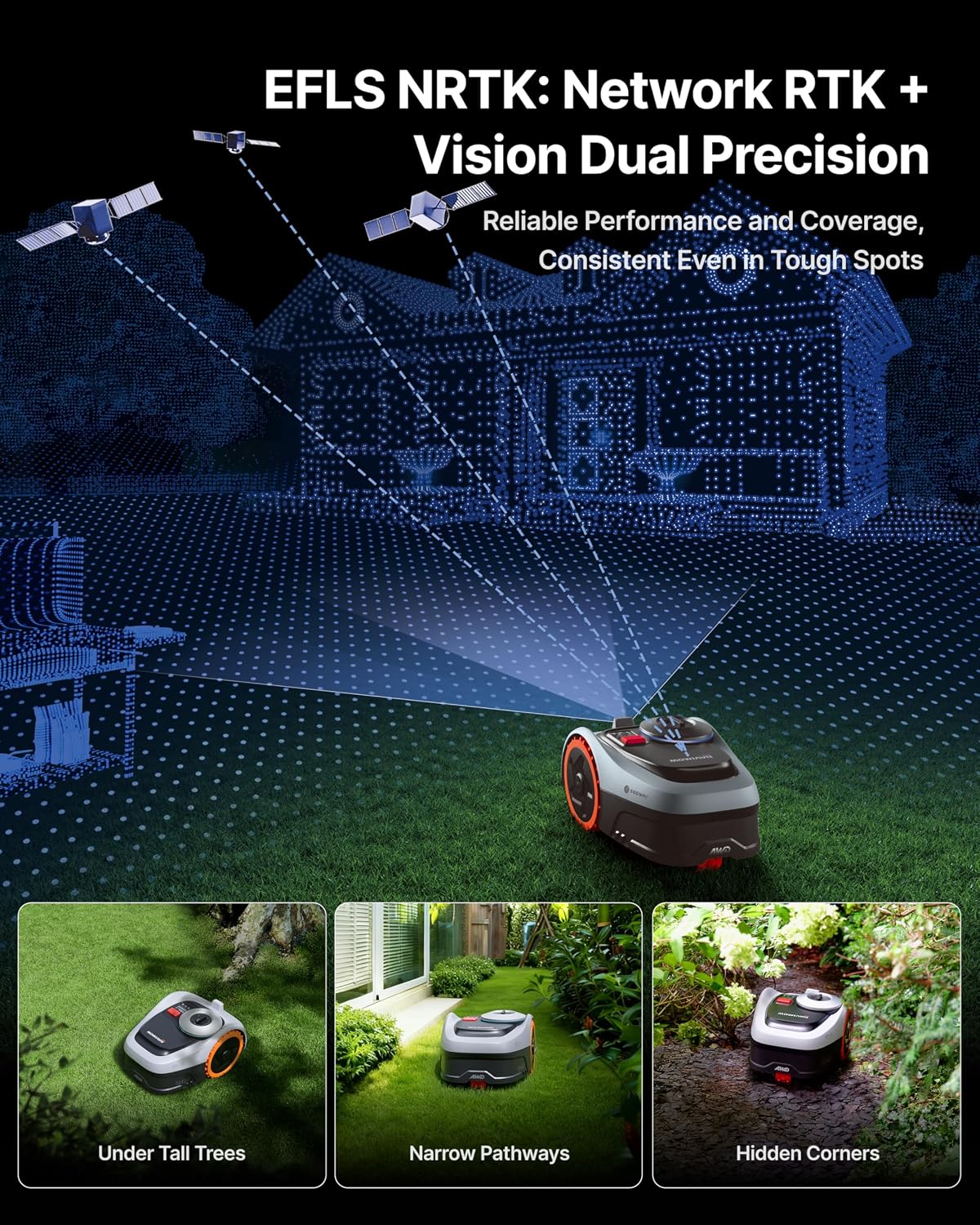 Segway Navimow i206 AWD Robot Lawn Mower (New i105N), Wire-Free Robotic Mower, All-Wheel Drive for 45% Slopes, Auto