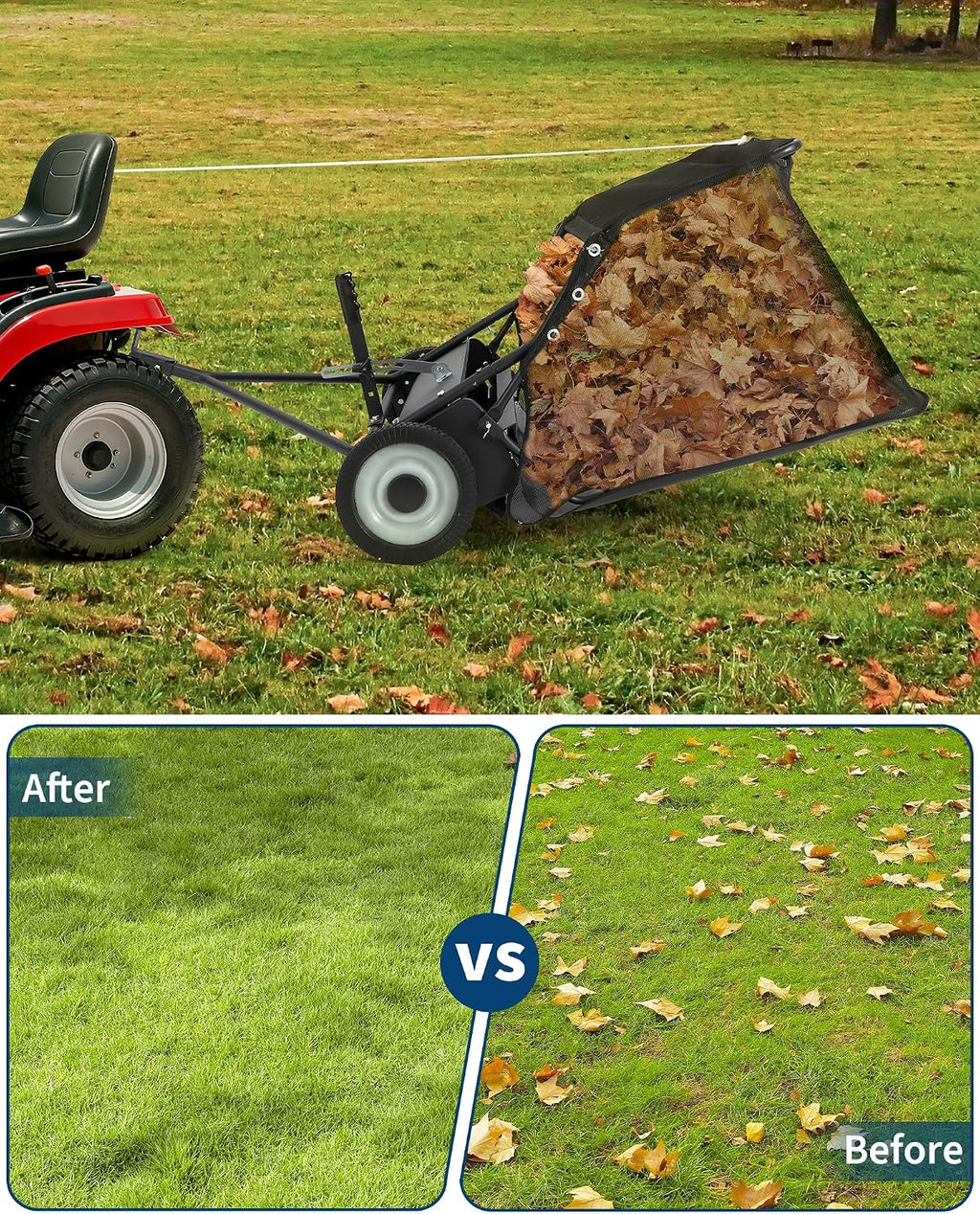 48" Lawn Sweeper Tow Behind, Heavy Duty Leaf Collector with 25 Cu.ft Capacity Hopper Bag, Leaf & Grass Catcher with