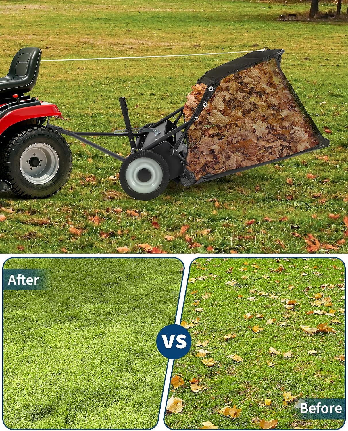 48" Lawn Sweeper Tow Behind, Heavy Duty Leaf Collector with 25 Cu.ft Capacity Hopper Bag, Leaf & Grass Catcher with
