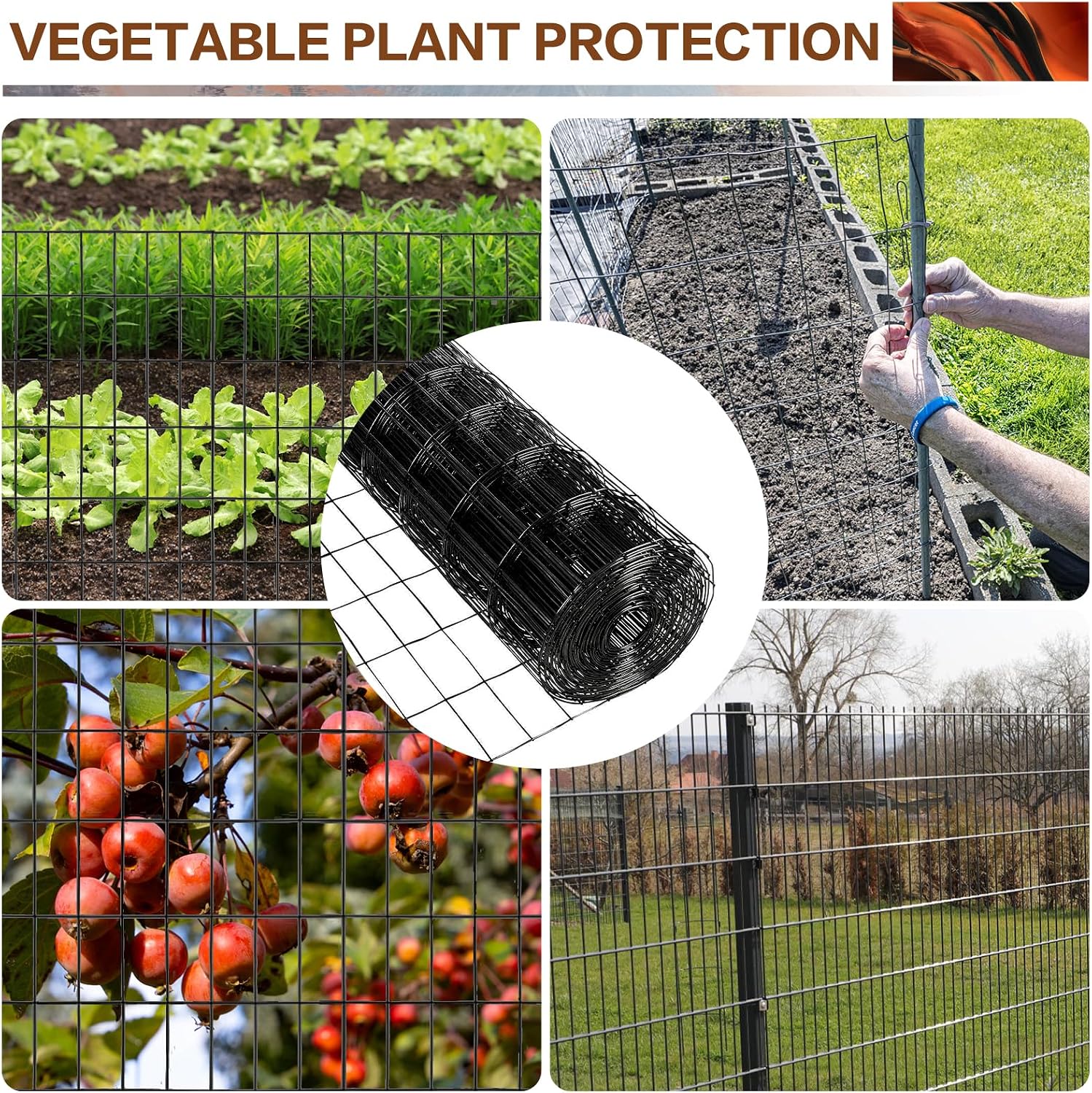 4 ft x 100 ft Black PVC Coated Welded Wire Fence, 16GA Garden Chicken Wire Fence Roll, Mesh Size 2" x 4" Hardware