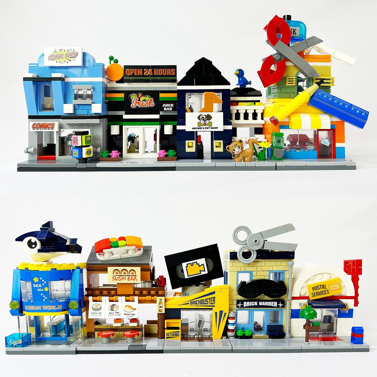 Mini City Video Rental Store Building Set, 123-Piece Retro Brick