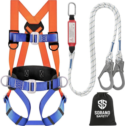 Harness Fall Protection Kit, Full Body Roofing harnesses with Shock Absorbing Lanyard for Men & Women OSHA/ANSI