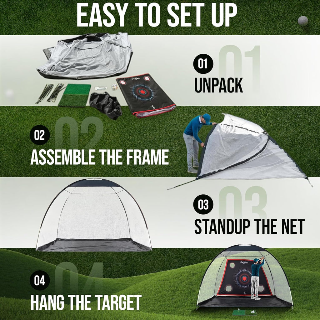 Golf Net – 10x7 ft Practice Net for Backyard Driving, Indoor Hitting Net with Mat, A Great Gift for Golfers or Dad –