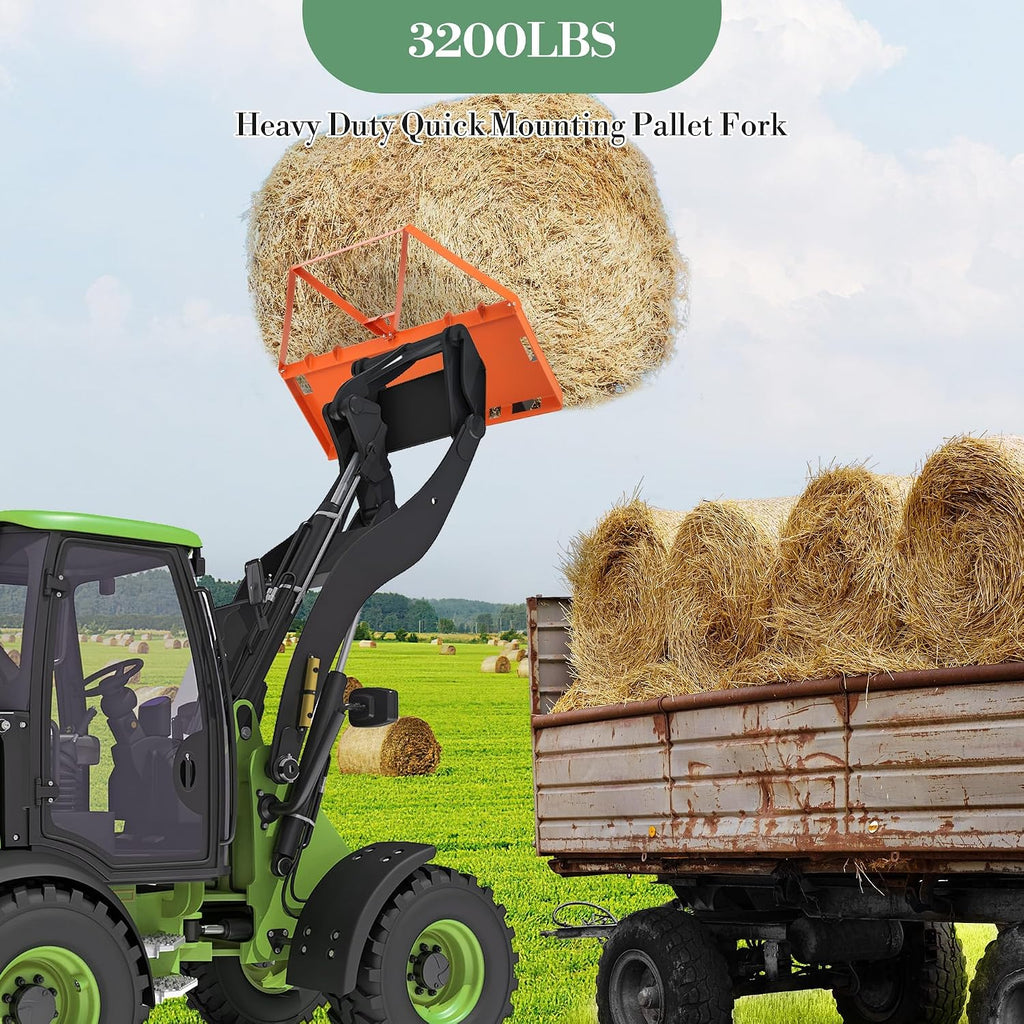 46 Inch Skid Steer Pallet Forks, 3200 Lbs Capacity Quick Attach Pallet Forks for Tractor Loader, Universal Skid Steer