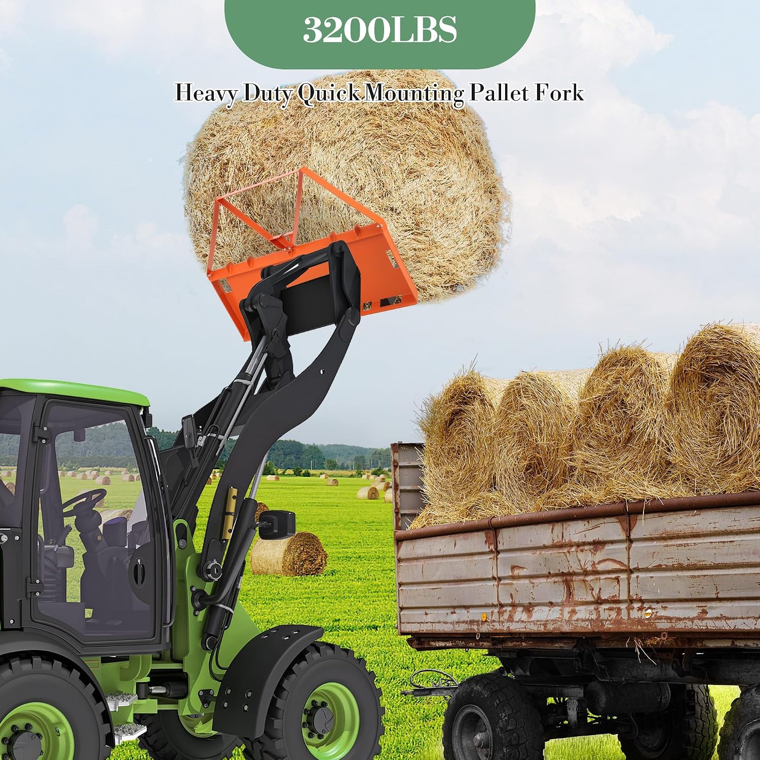 46 Inch Skid Steer Pallet Forks, 3200 Lbs Capacity Quick Attach Pallet Forks for Tractor Loader, Universal Skid Steer