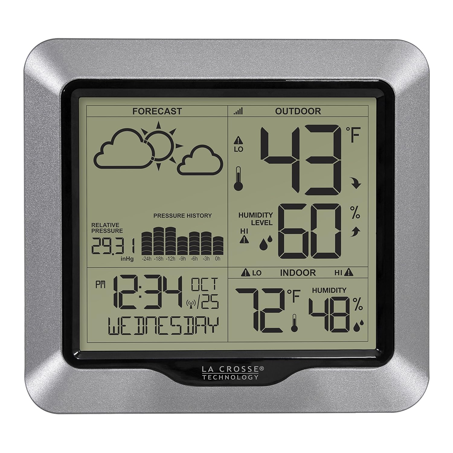 308-1417 Wireless Barometric Pressure Weather Station with WWVB Time, 330ft | Advanced Forecast