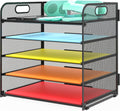 Letter Tray Paper Organizer 5-Tier Desk Organizer File Organizer Paper Holder with Handle, Metal Desktop Document