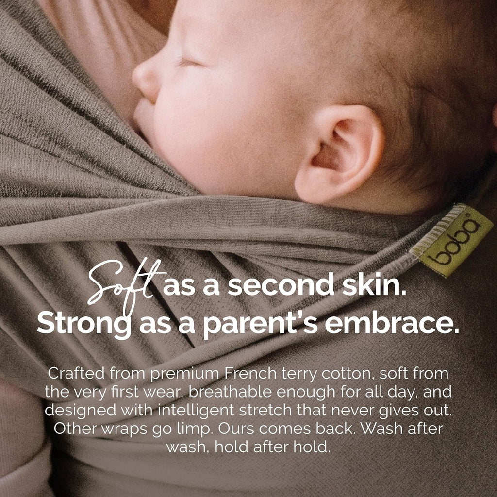 Baby Wrap Carrier - Stretch Cotton Newborn Sling, Grey | Breathable, Hands-Free Babywearing Carrier Wrap; ergonomic
