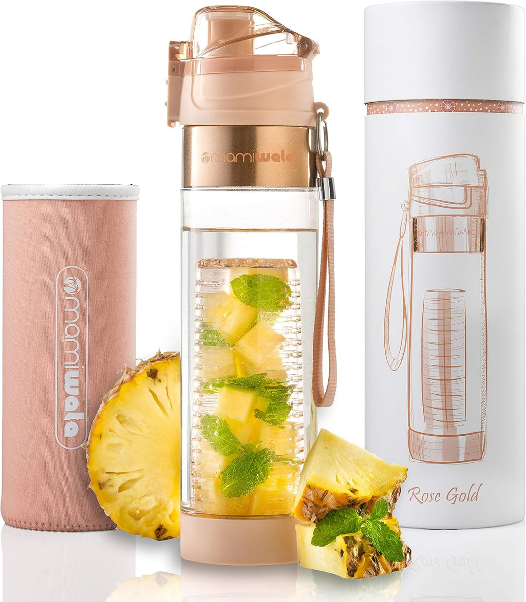 Fruit Infuser Water Bottle – 24 oz – Tritan Plastic - Unique Stylish Design – Fruit Infused Water recipes eBook &