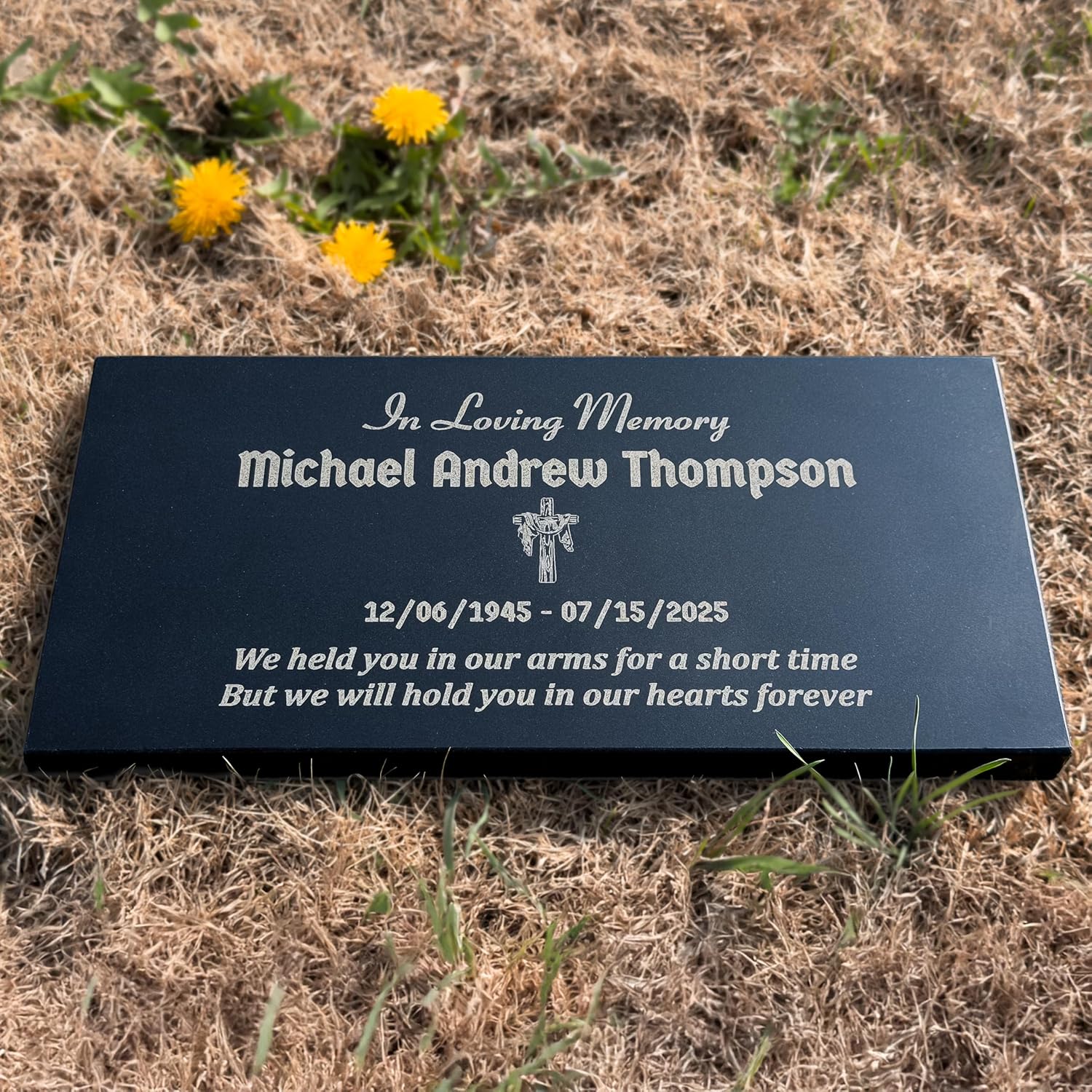 Personalized Black Granite Memorial Plaque - Custom Flat Headstone Grave Marker for Cemetery or Garden (12 × 5.9 ×