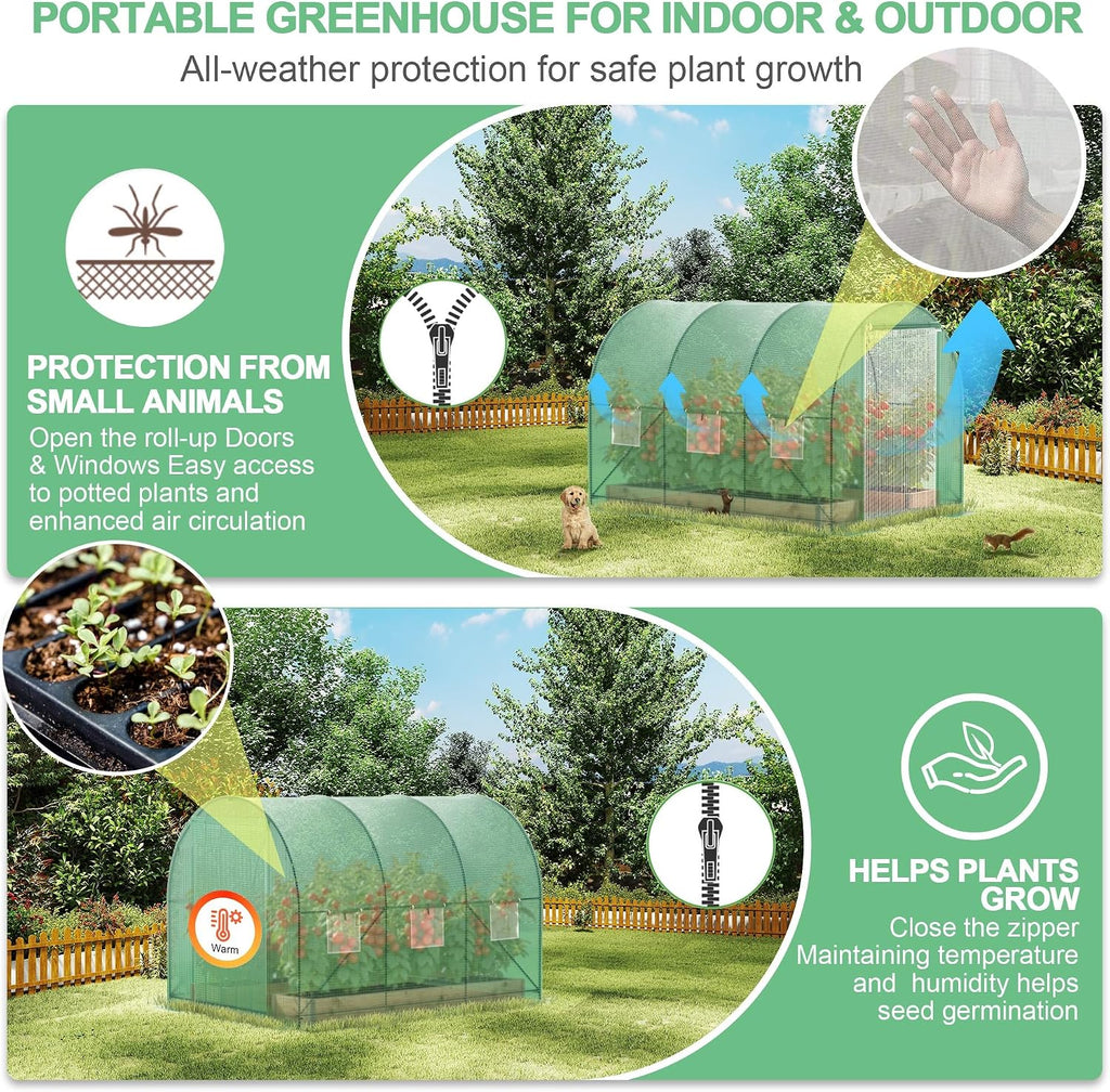 10x7x7 FT Walk-in Greenhouse for Outdoors for Winter Plant Protection,6-Ventilated Screen Window Portable Greenhouse