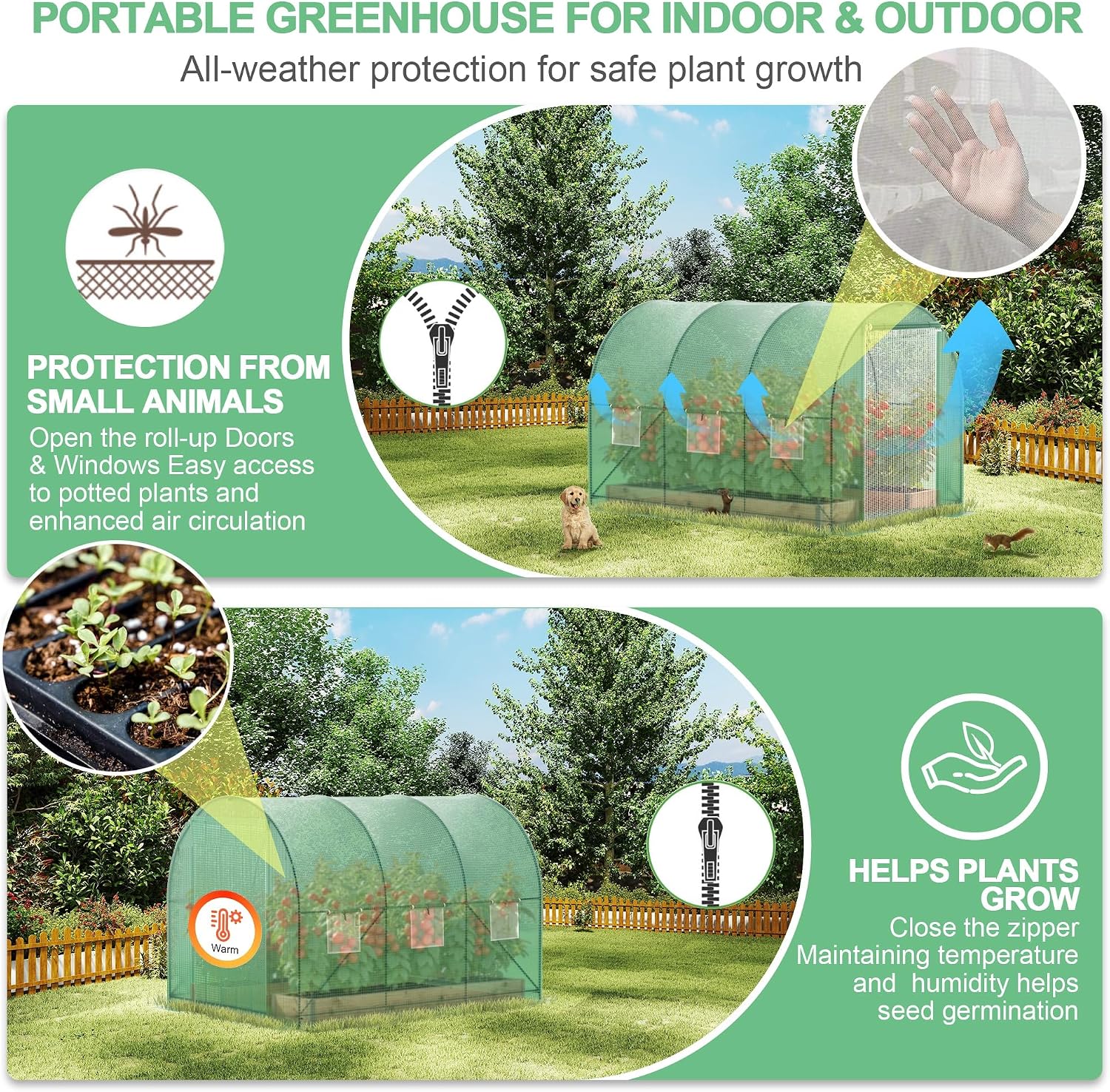 10x7x7 FT Walk-in Greenhouse for Outdoors for Winter Plant Protection,6-Ventilated Screen Window Portable Greenhouse