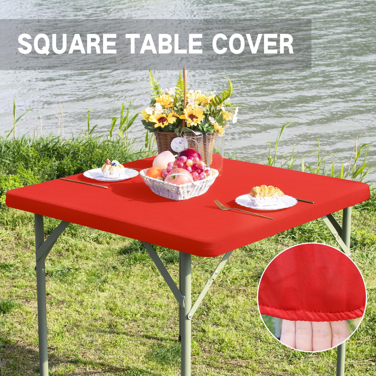 Card Table Covers Fitted Square Elastic Tablecloth, Red 34x34 in