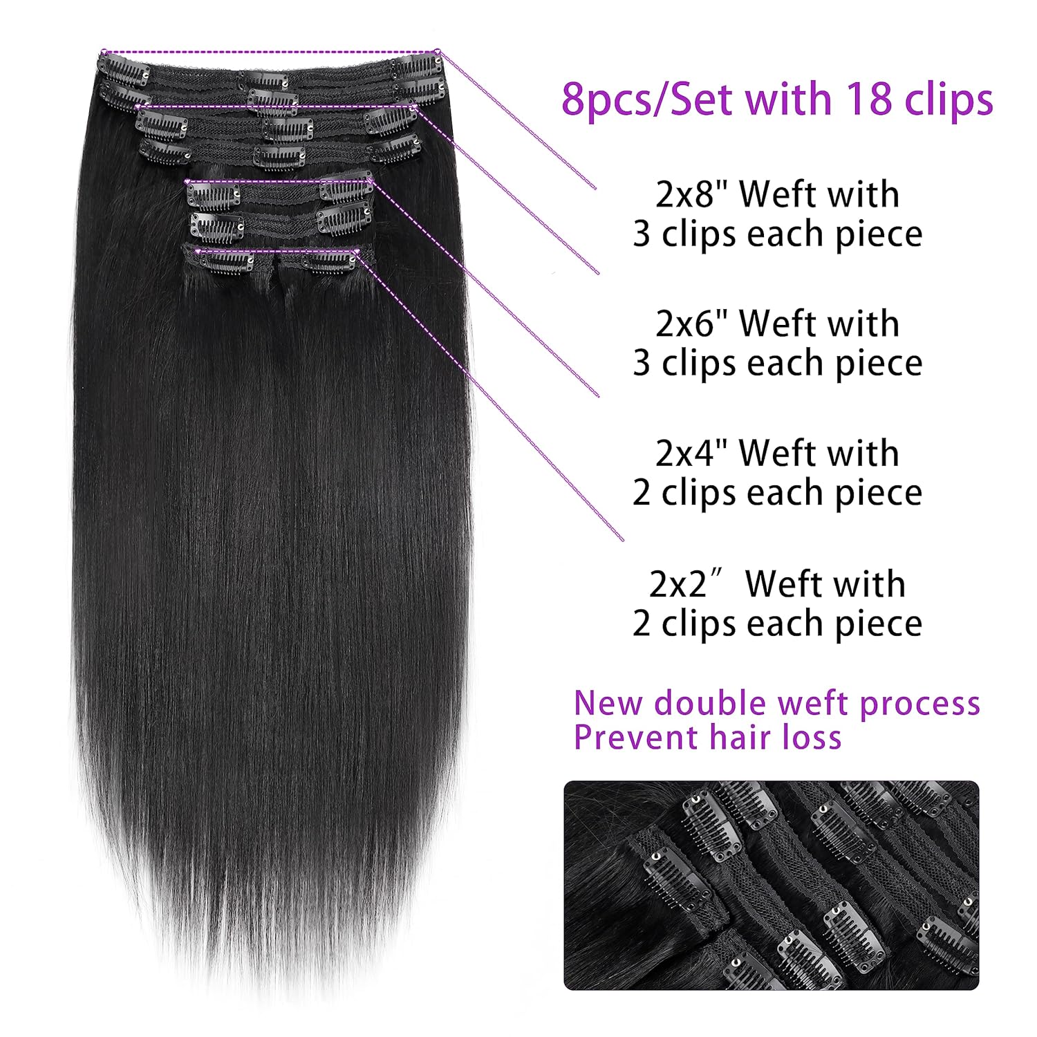 Affordable 14 Inch Yaki Straight Clip ins Human Hair Brazilian Yaki Straight Clip in Hair Extensions Unprocessed