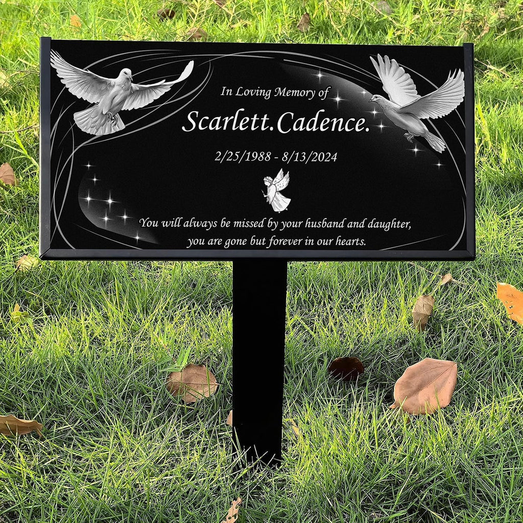 Customized Memorial Granite Stone,Headstones for Graves,Garden Memorial plaques for Outdoors,Cemetery Marker,Memorial