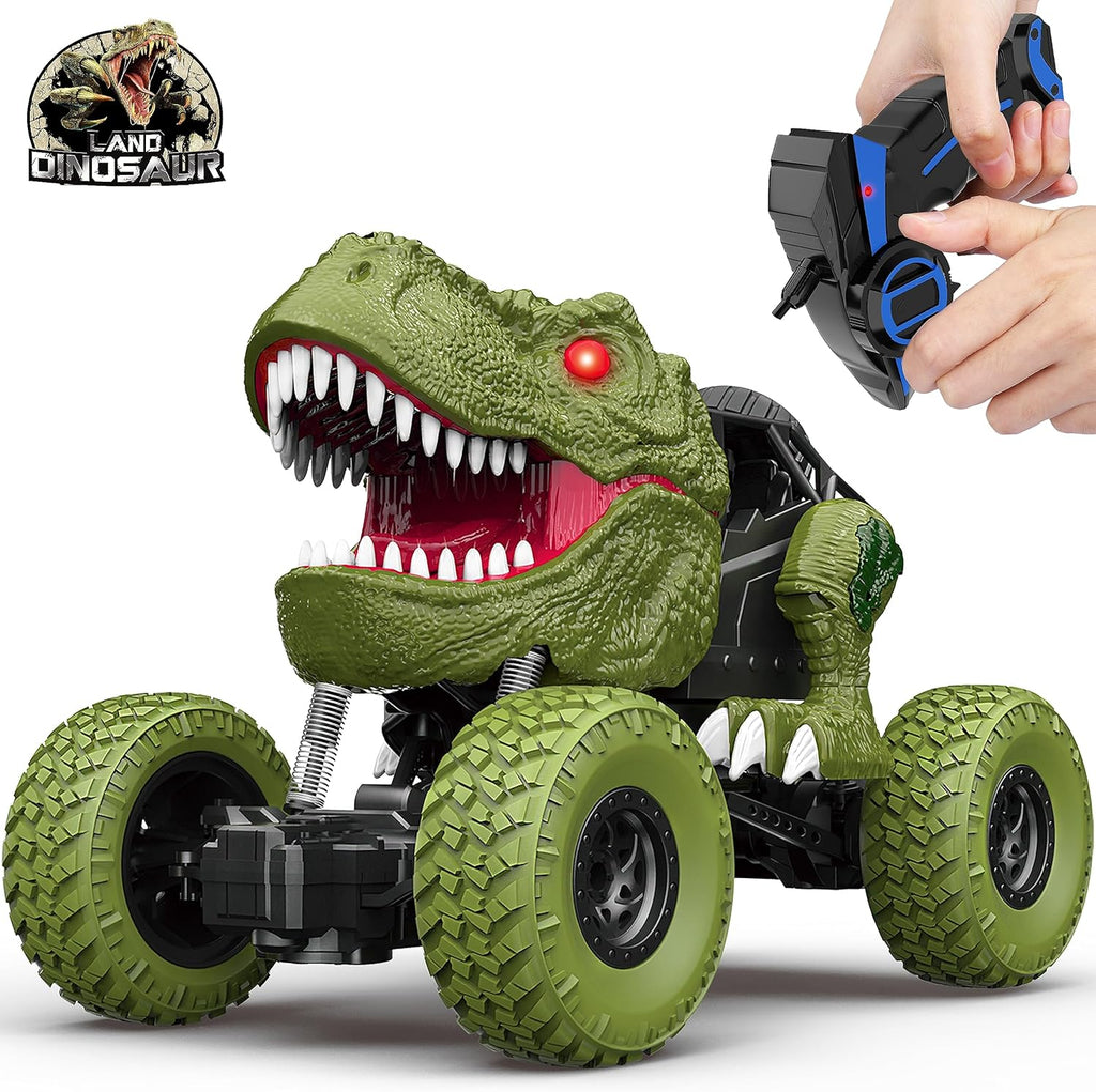 Remote Control Dinosaur Car for Kids Boys, 2.4Ghz All Terrain Remote Control Dinosaur Truck with Light, Rechargeable