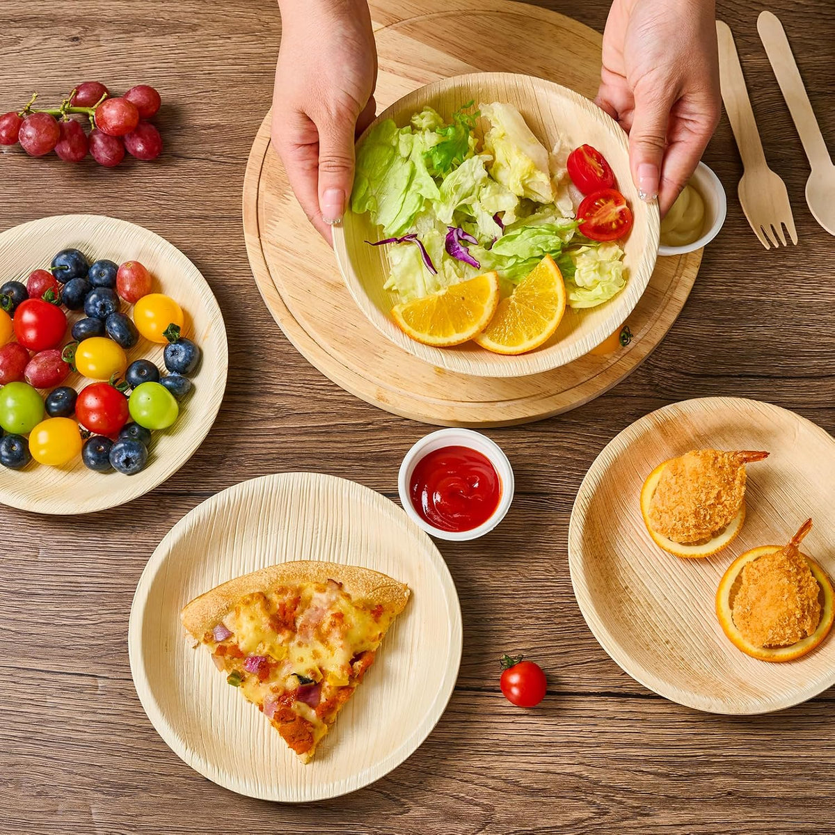 7.5 Inch Disposable Compostable Plate Like Bamboo Plate, 50 Pack