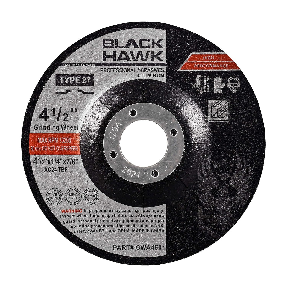 BHA 4-1/2 x 1/4 x 7/8 Grinding Disc for Aluminum, Non Loading - 5 Pack