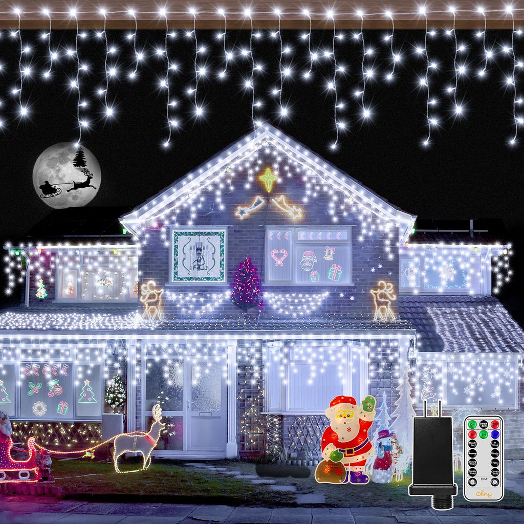 Icicle Lights for Outside 720LED 60FT, Cool White Christmas Lights with Remote 8 Modes Dimmable, Waterproof