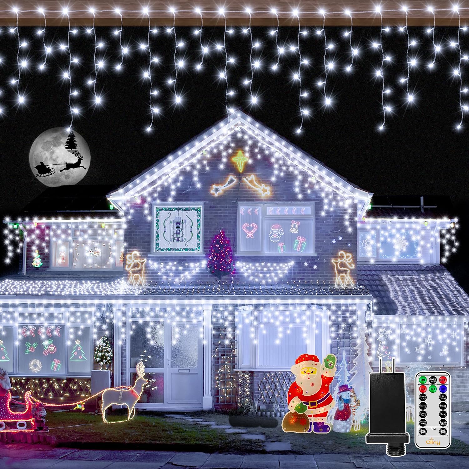 Icicle Lights for Outside 720LED 60FT, Cool White Christmas Lights with Remote 8 Modes Dimmable, Waterproof